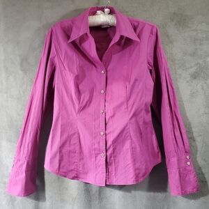 GEORGE Stretch Button Down Shirt Purple/Pink w/Bling Buttons Size S